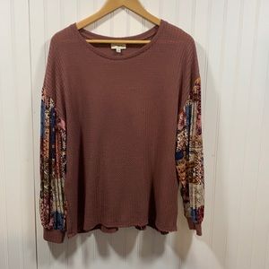 Umgee Women’s Small Paisley Print Bishop Long Sleeve Top